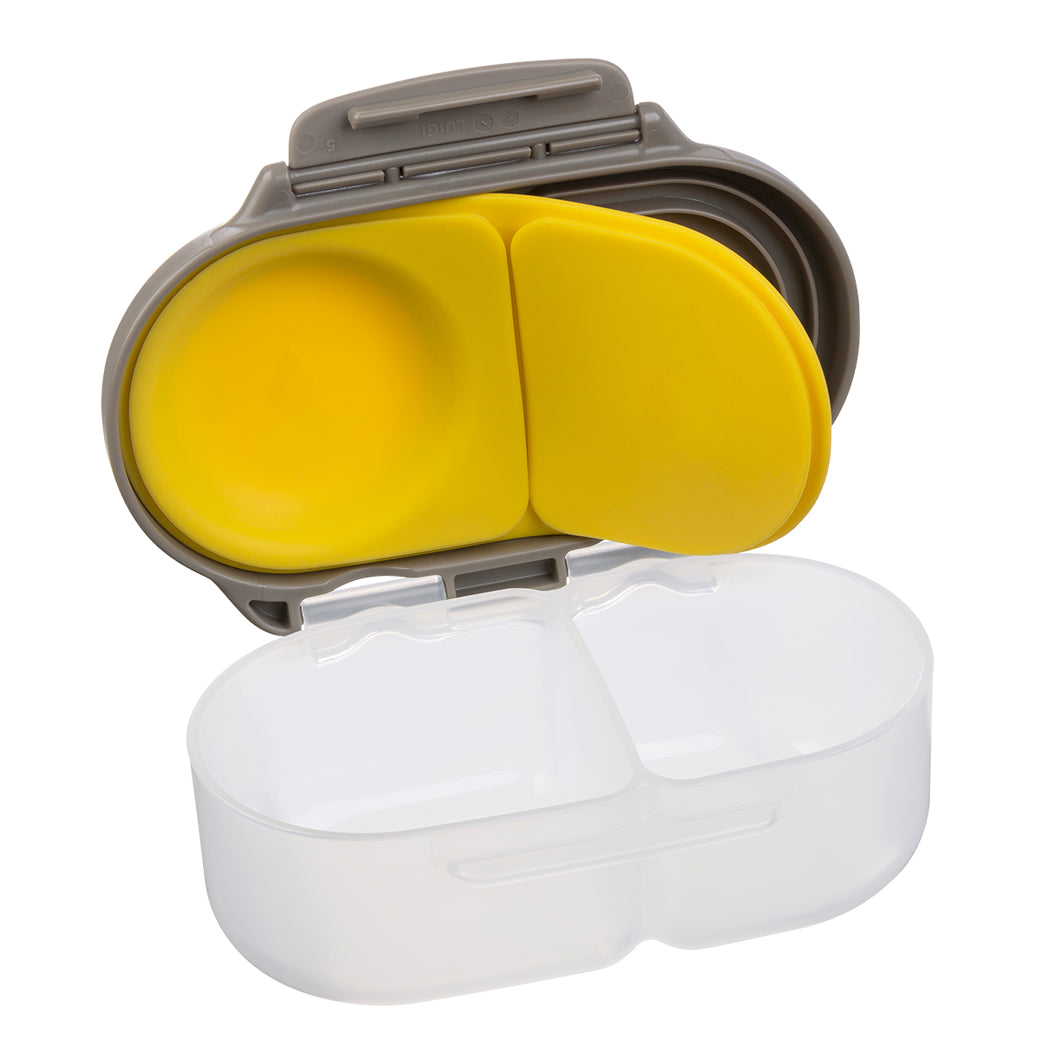 Fishing lure box with yellow compartments on a white background