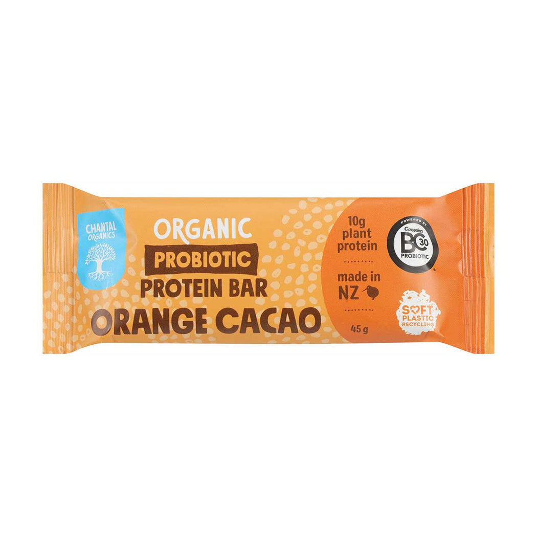 Orange Cacao protein bar packaging on a white background