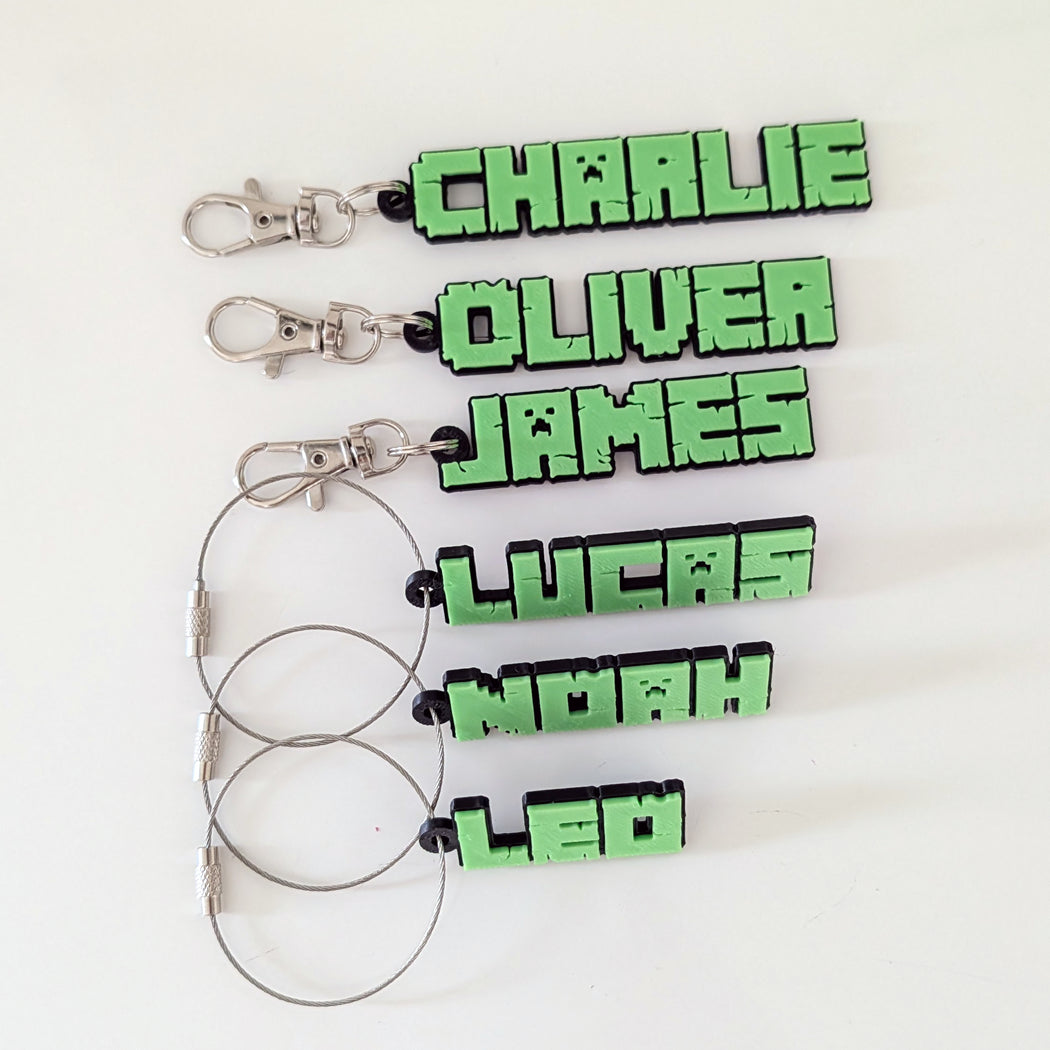 Set of green name tags on lanyards with names 'Charlie', 'Oliver', 'James', 'Lucas', 'Noah', and 'Leo' on a white background.