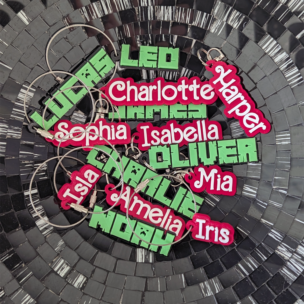 Colorful name tags on a mosaic background