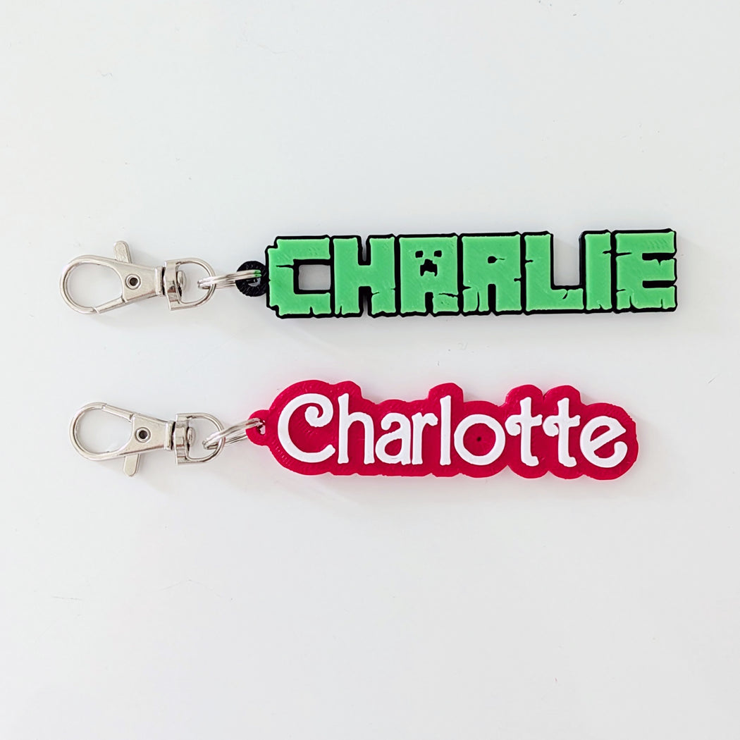 Set of name tags on a white background.