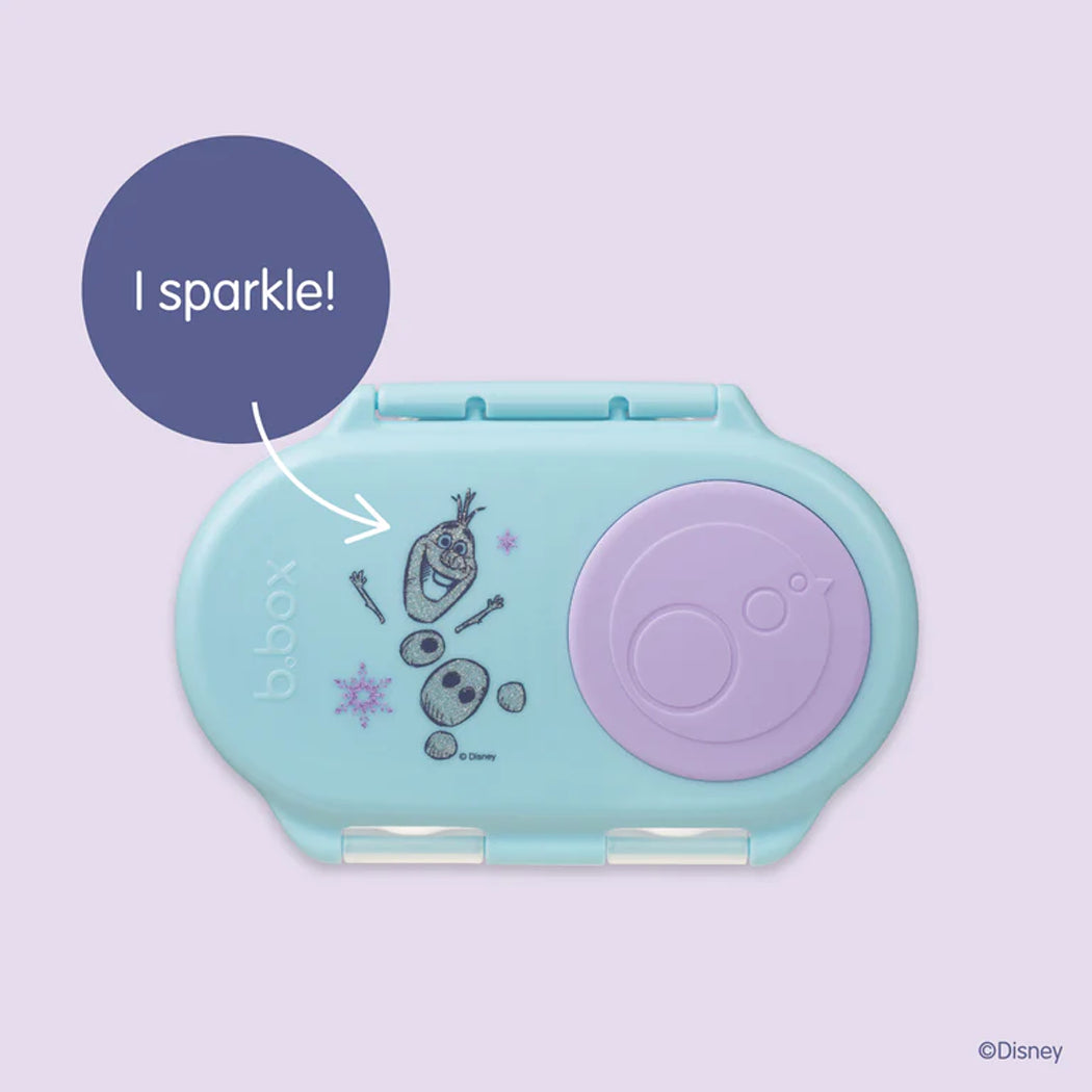 Light blue and purple device with character design on a light purple background