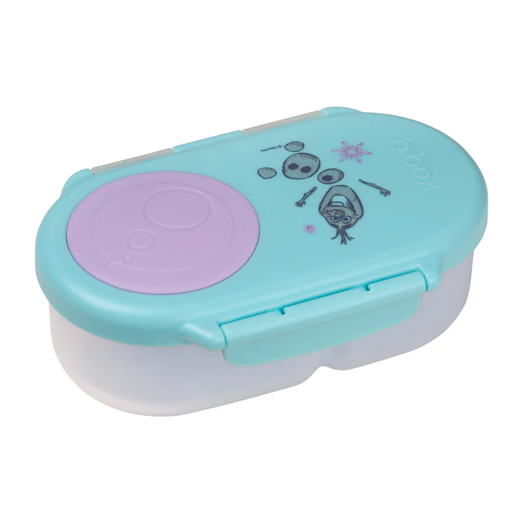 Small container with a teal lid and purple circular area on a white background