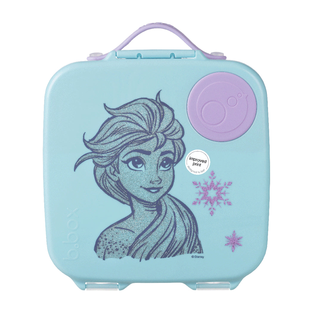Light blue snack box with character design on a white background
