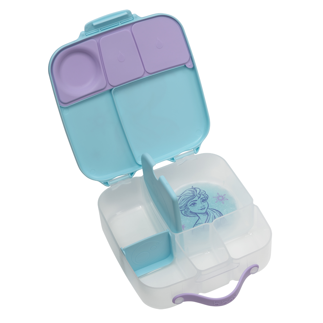 Children's snack box with compartments and a lid featuring a character on a white background