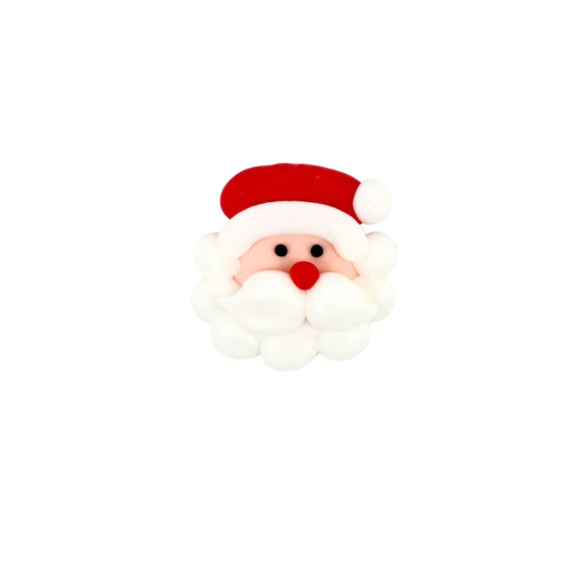 Illustration of a Santa Claus face with a red hat and white beard on a white background