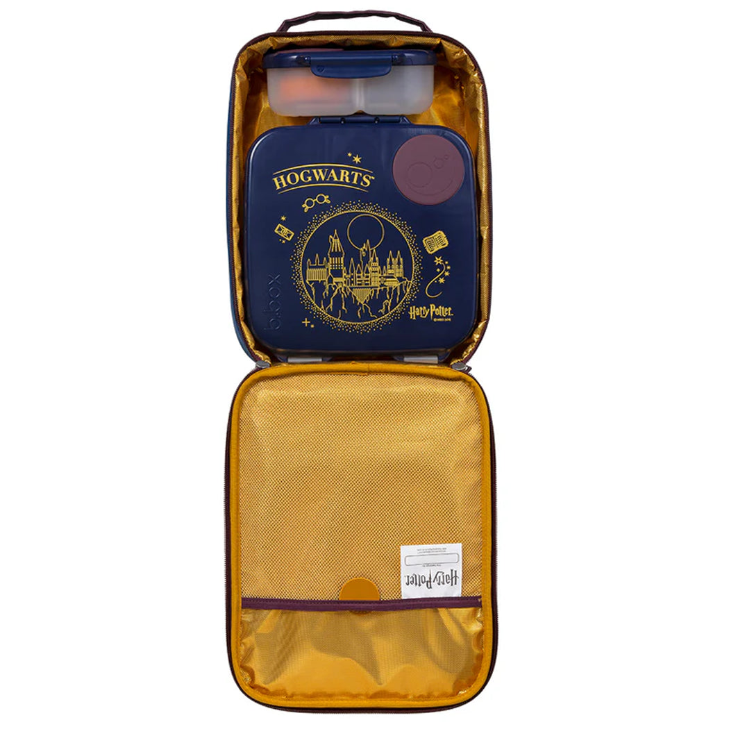 Open travel bag with 'Harry Potter' branding on a white background