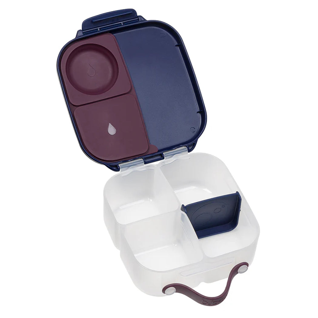 Multicolored compartmentalized container with a white base on a white background