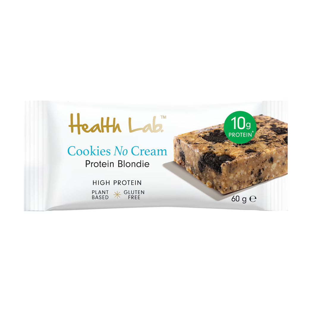 Health Lab protein bar packaging with a blondie cookie flavor on a white background