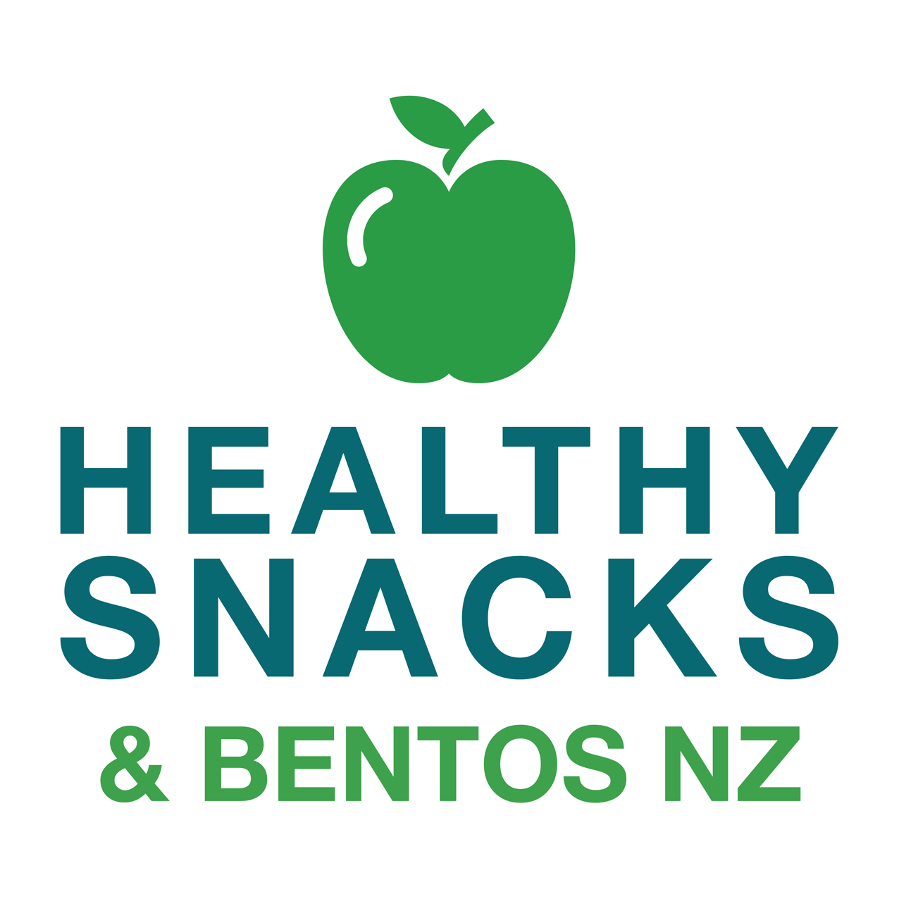 Logo for Healthy Snacks & Bentos NZ with a green apple icon on a white background