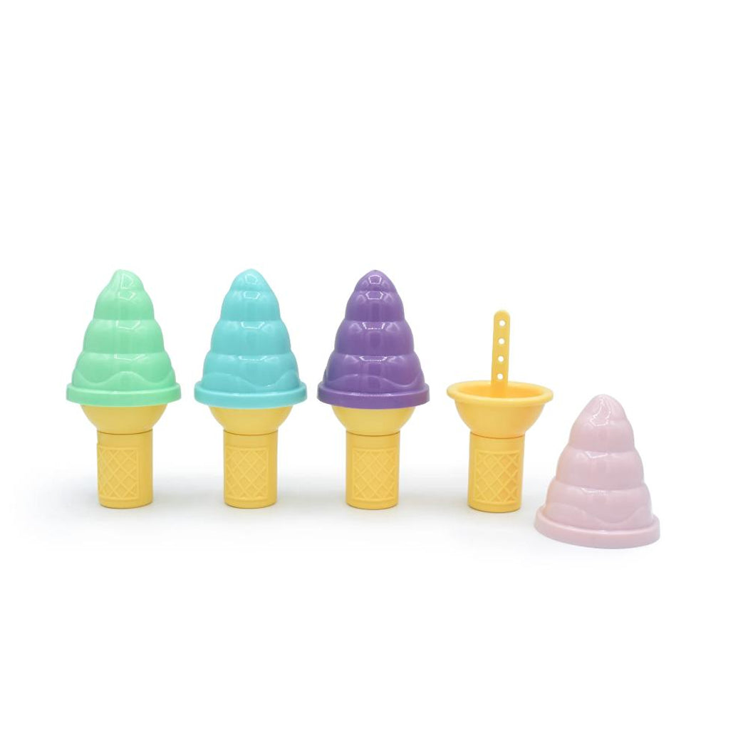 Set of colorful ice cream cone-shaped items on a white background