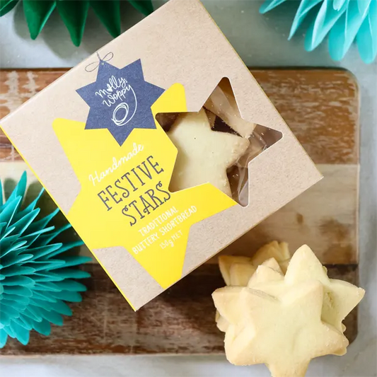 Molly Woppy, Christmas Shortbread Festive Stars, 130g - Healthy Snacks NZ
