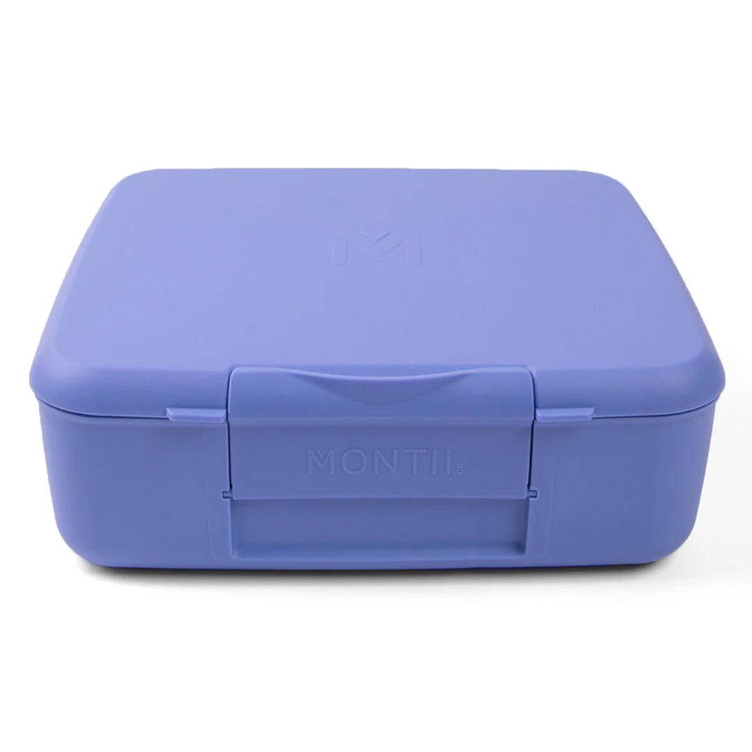 Blue rectangular container with lid on a white background