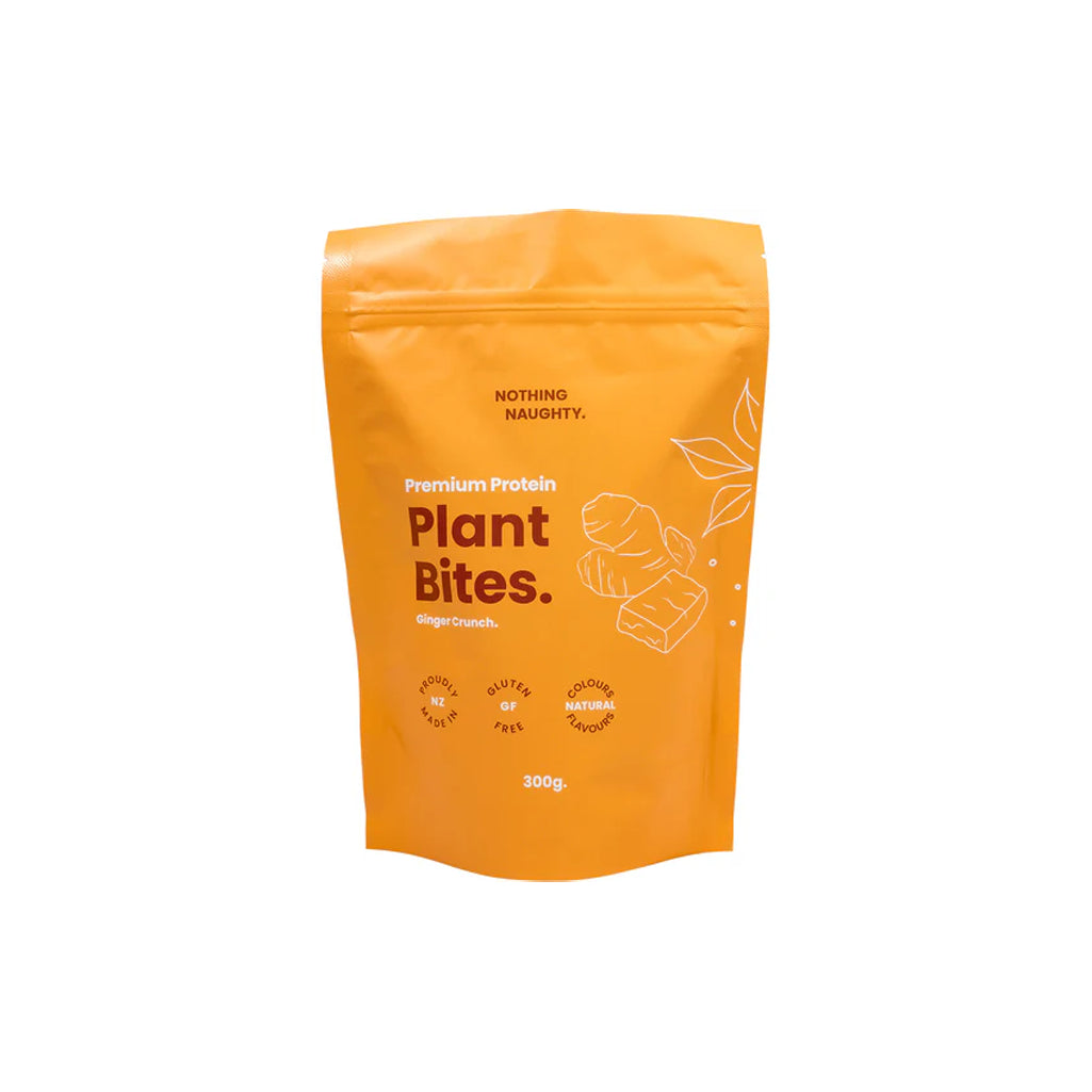 Orange package of Premium Protein Plant Bites on a white background