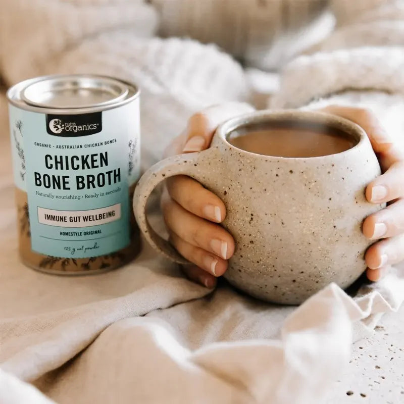 Nutra Organics, Chicken Bone Broth, Homestyle Original (GF/DF), 125g - Healthy Snacks NZ