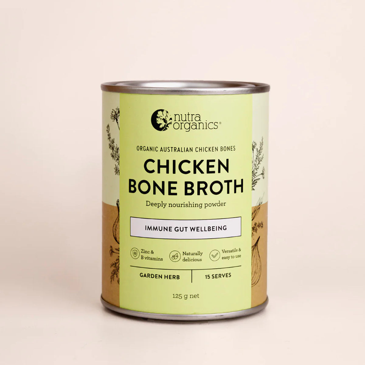 Nutra Organics, Chicken Bone Broth, Garden Herbs  (GF/DF), 125g - Healthy Snacks NZ