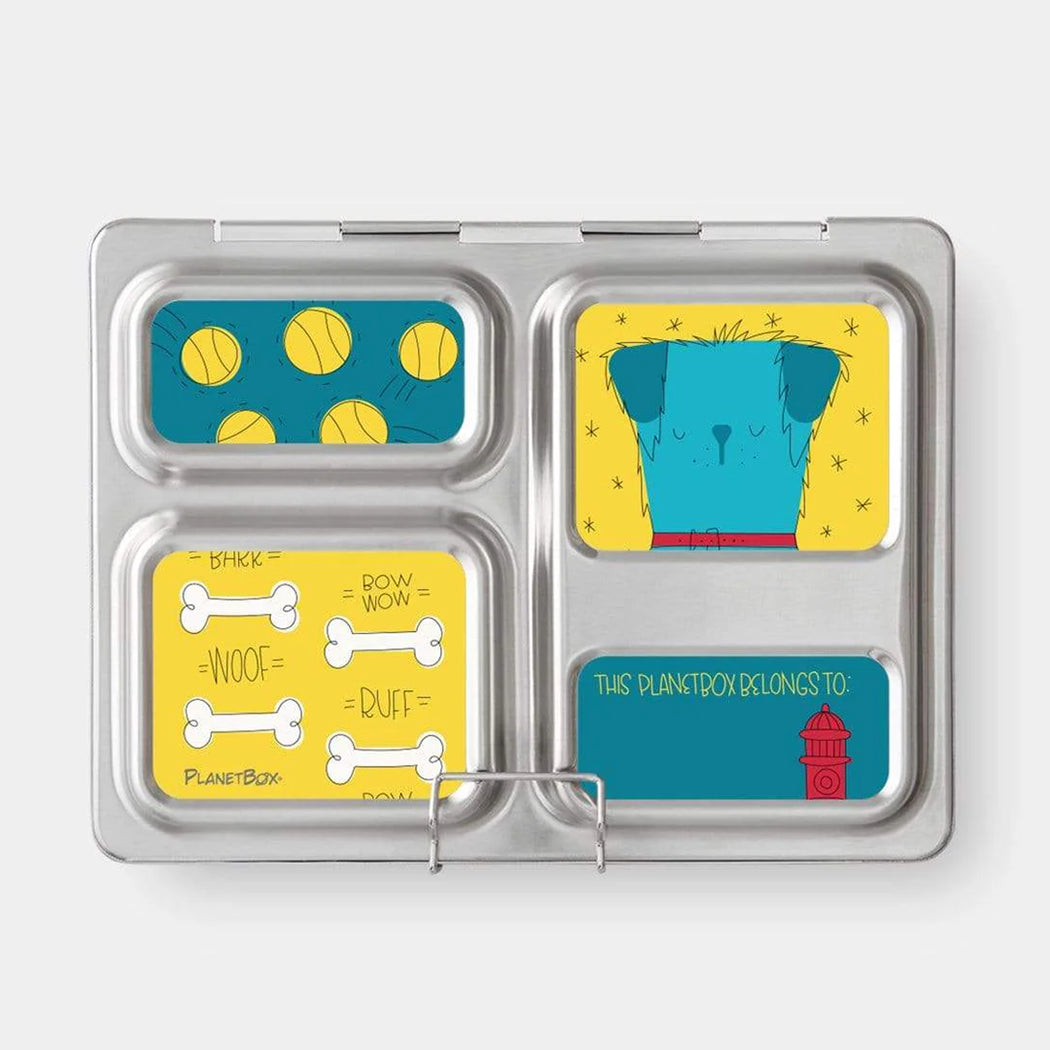 Children's lunchbox with cartoon designs on a white background