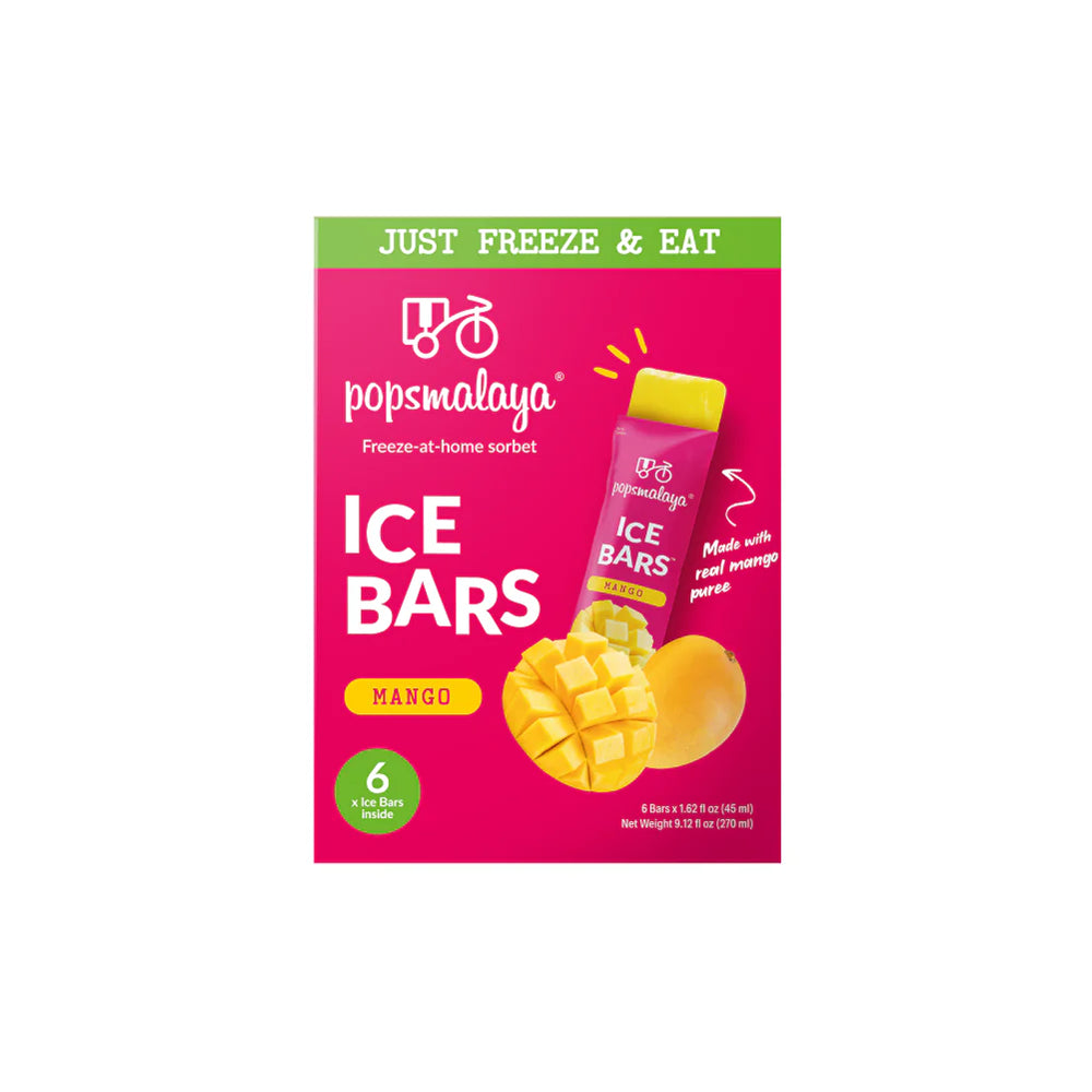 Popsmalaya Mango Ice Bars packaging on a white background