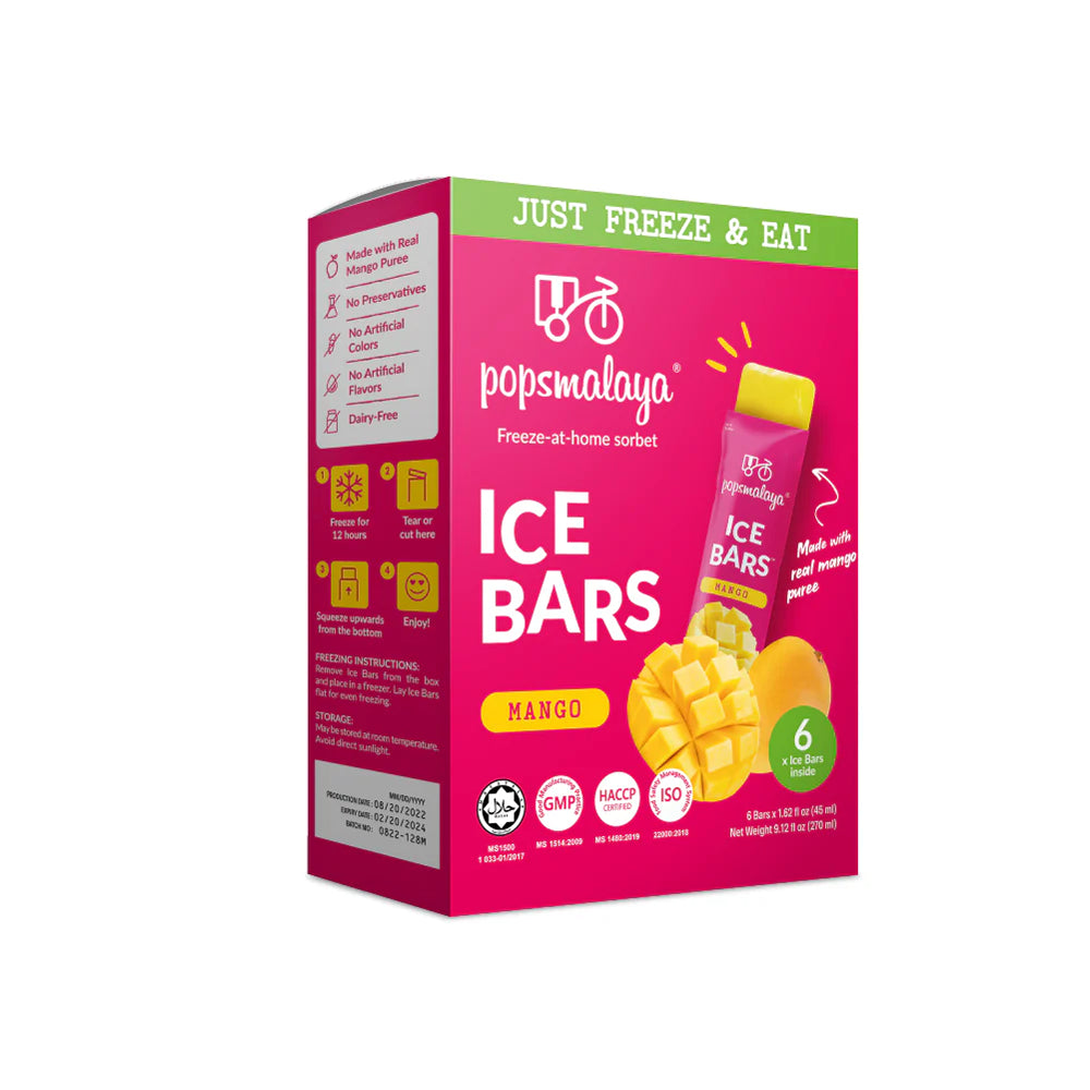 Box of popsomalaya Mango Ice Bars on a white background