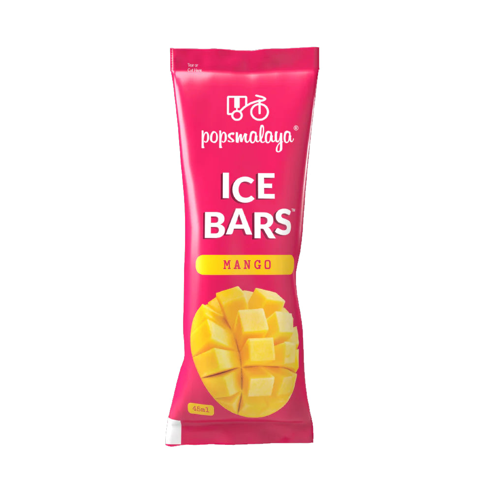 Popsmalaya Mango Ice Bars packaging on a white background