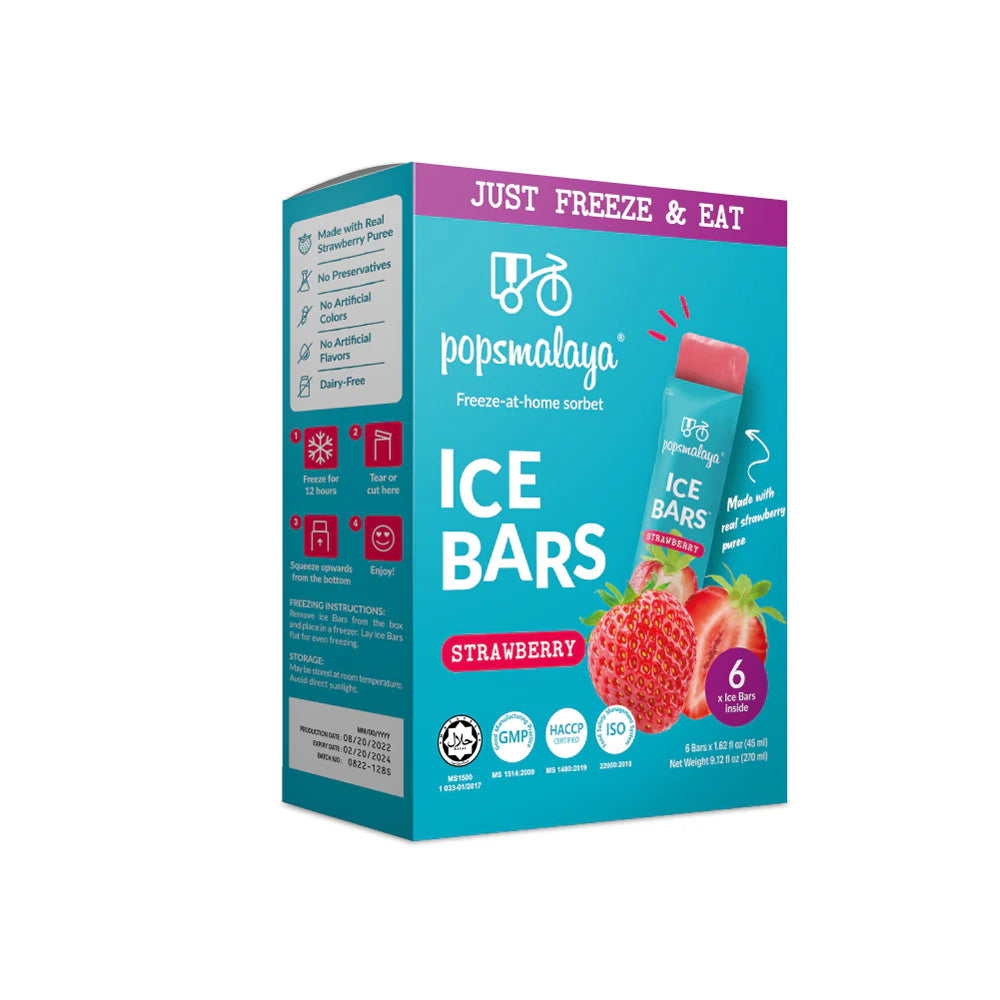Box of popsomalaya strawberry ice bars on a white background