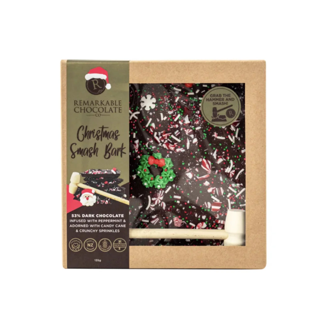 Box of Remarkable Chocolate Christmas Smash Bark with festive design