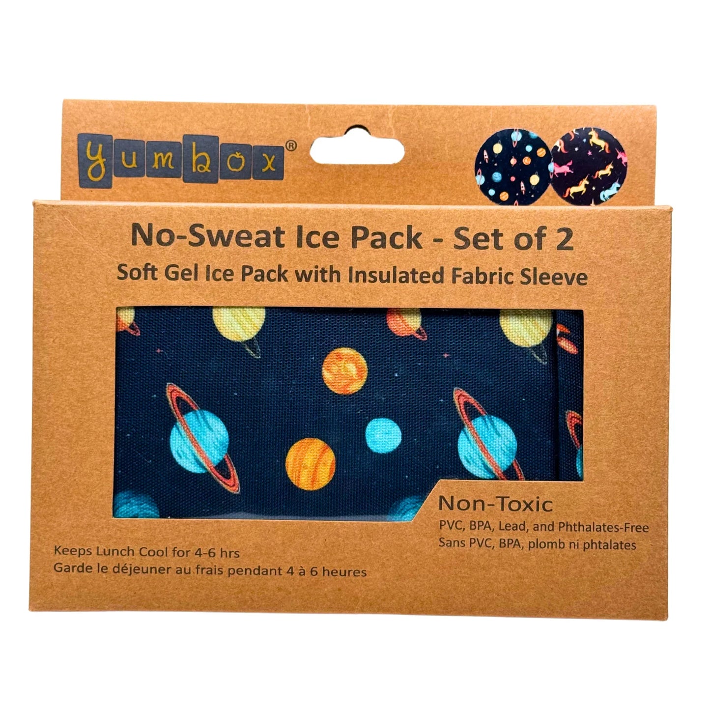 Yumbox no-sweat ice pack set with solar system design packaging