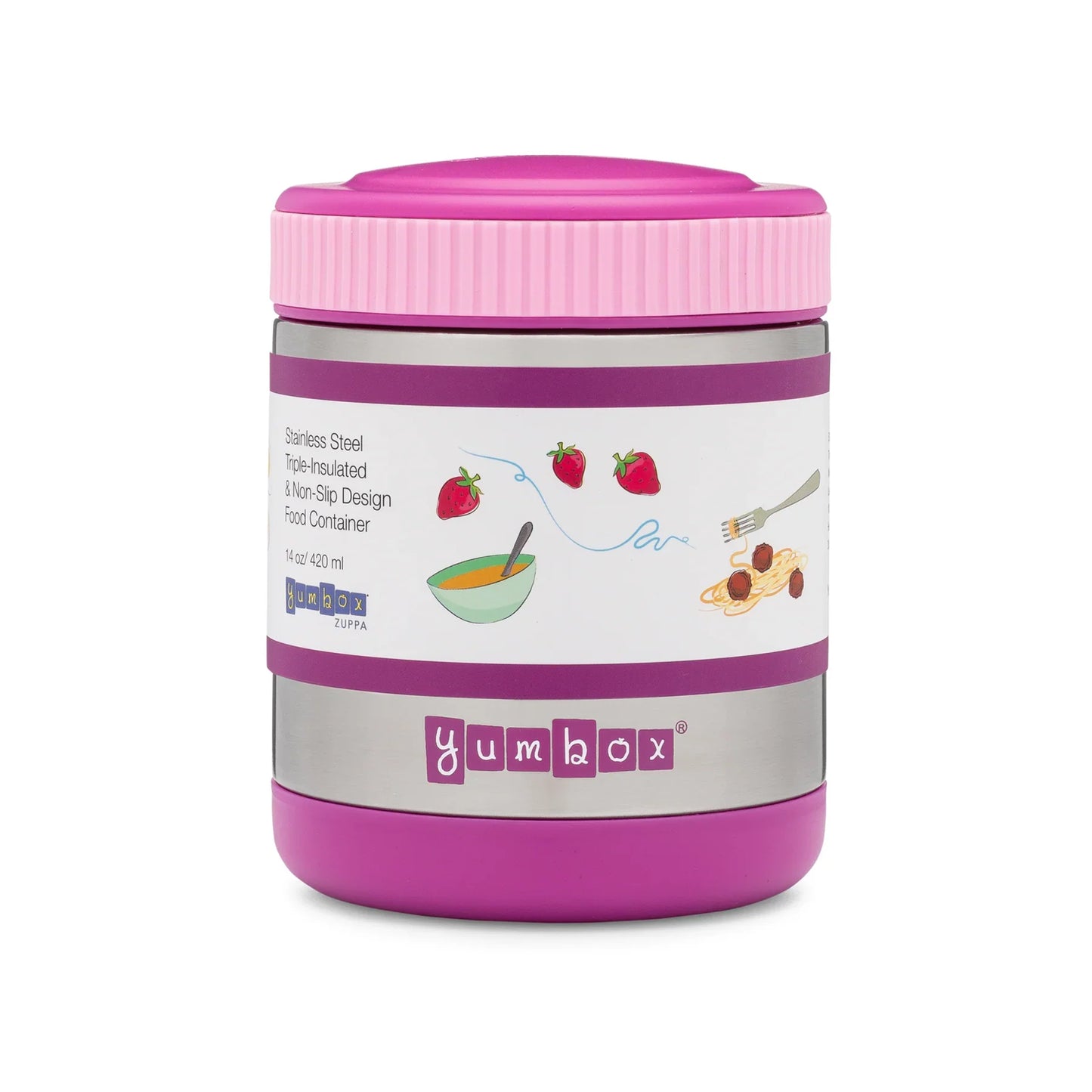 Pink and gray food container with 'gumbox' branding on a white background