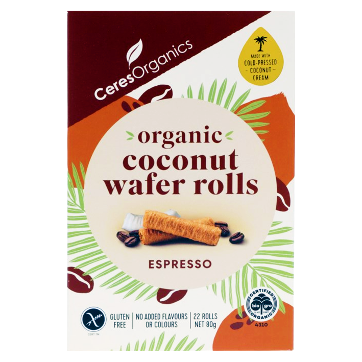 Organic Coconut Wafer Rolls Espresso - Healthy Snacks NZ