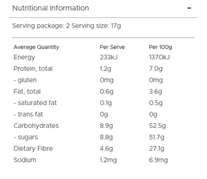 Healthy Snacks NZ - NZ Mixed Berry Freeze-dried - Nutrition