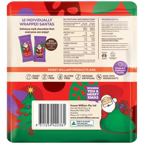 Sweet William Chocolate Santa (DF/GF) - Healthy Snacks NZ