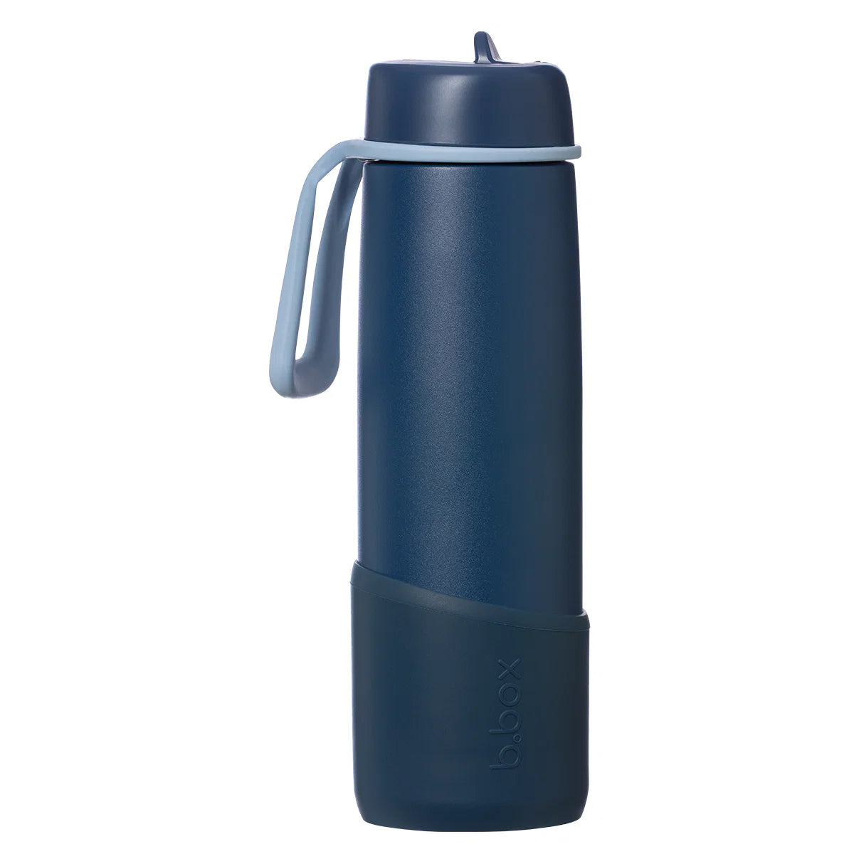 Blue water bottle with a handle on a white background