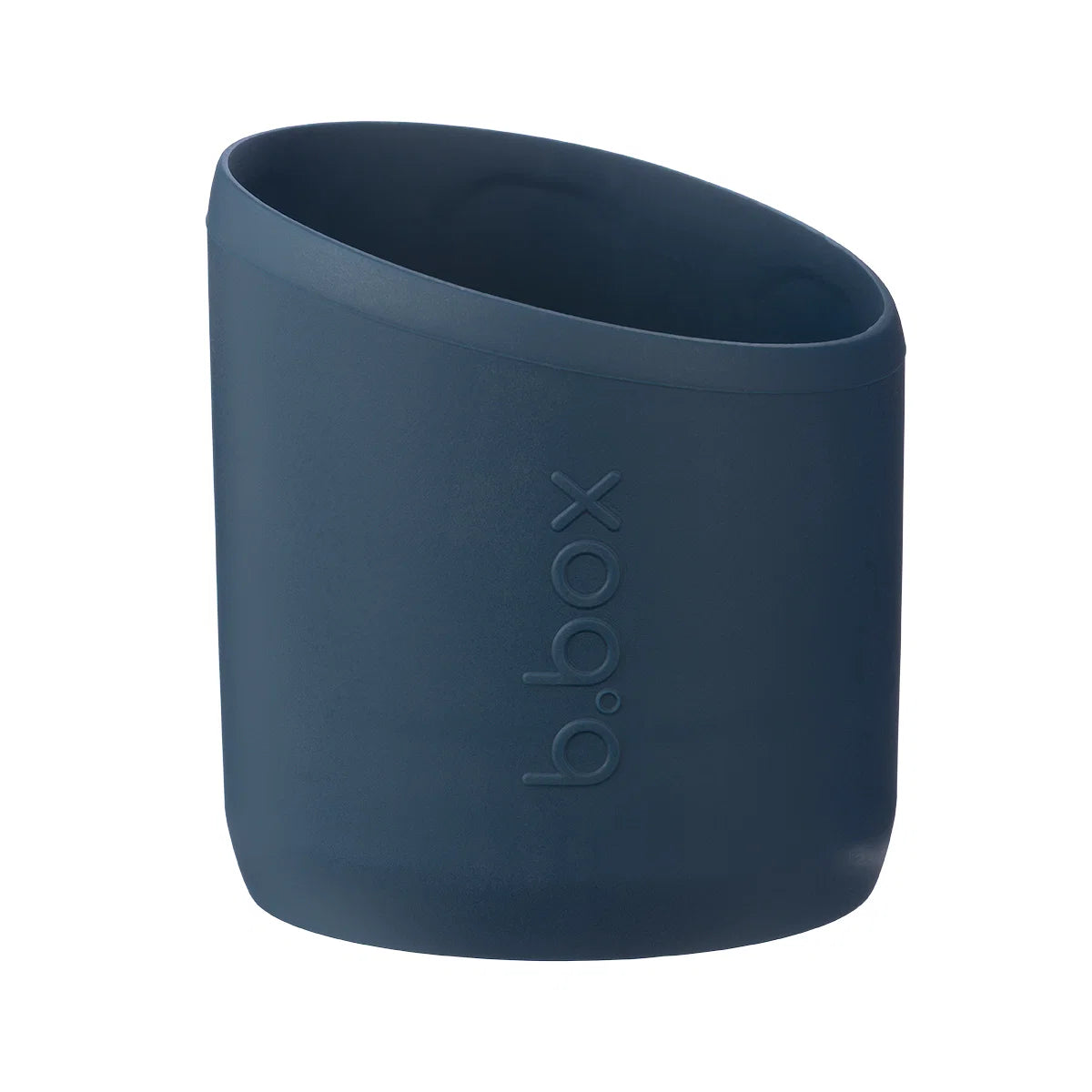 Blue silicone cup with 'b.box' branding on a white background