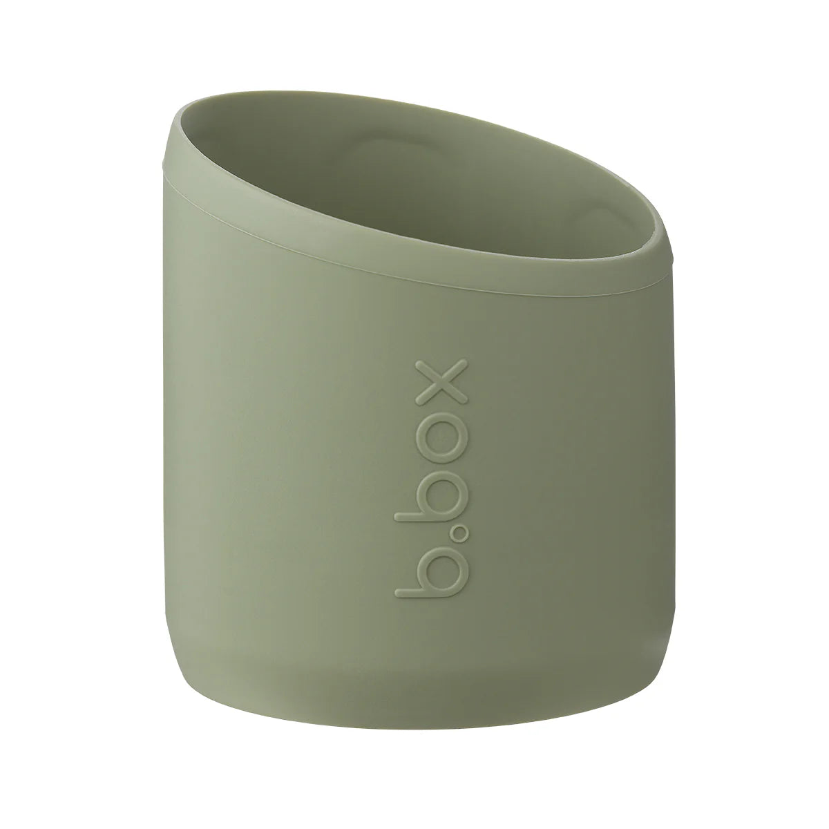 Green silicone cup with 'b.box' branding on a white background