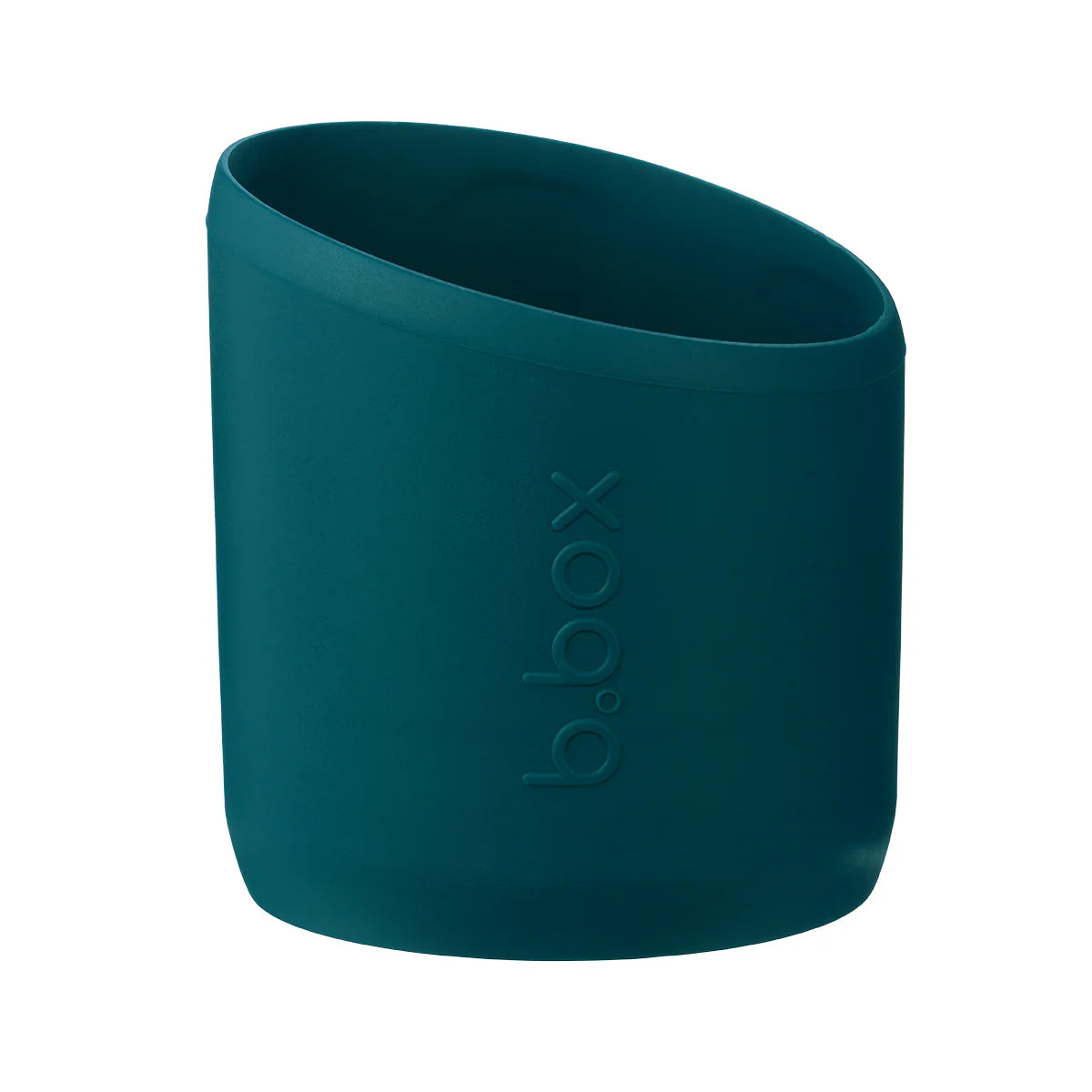 Teal silicone cup with 'b.box' branding on a white background