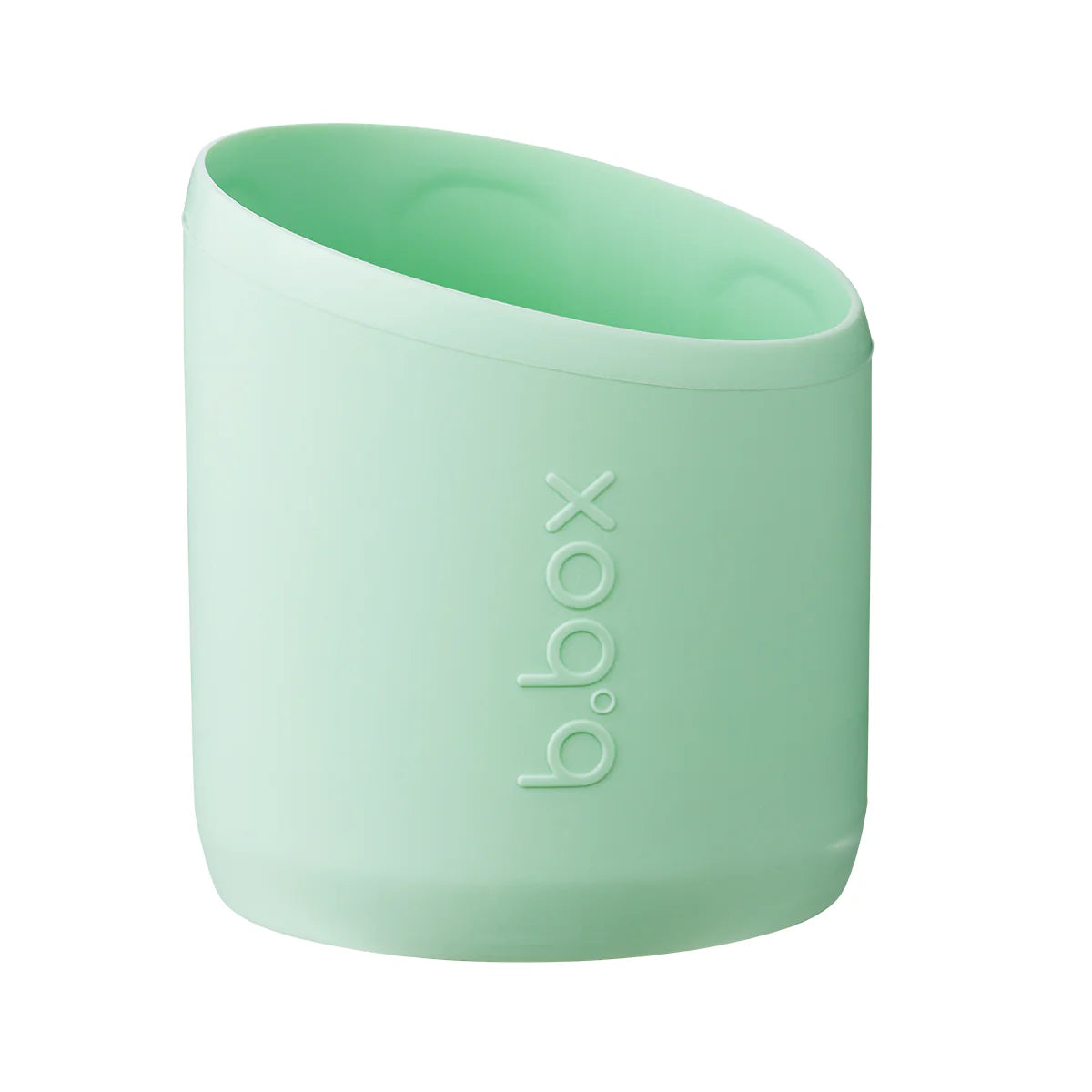 Light green silicone cup with 'b.box' branding on a white background