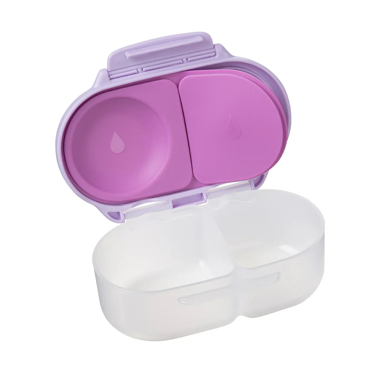 Purple contact lens case with a clear lid on a white background