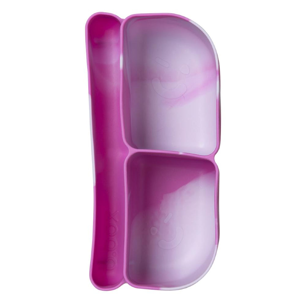 Pink and purple divided container on a white background