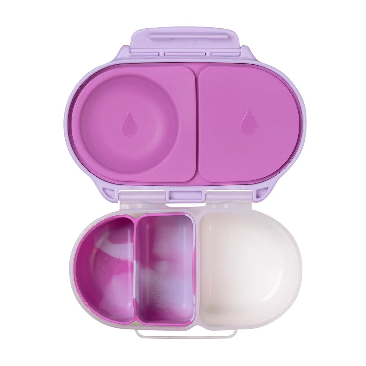 Purple snack container with compartments on a white background