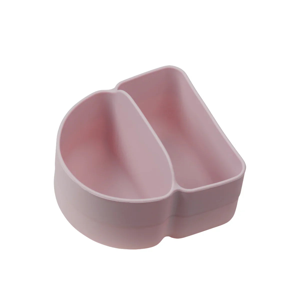 Pink silicone cup with divided sections on a white background