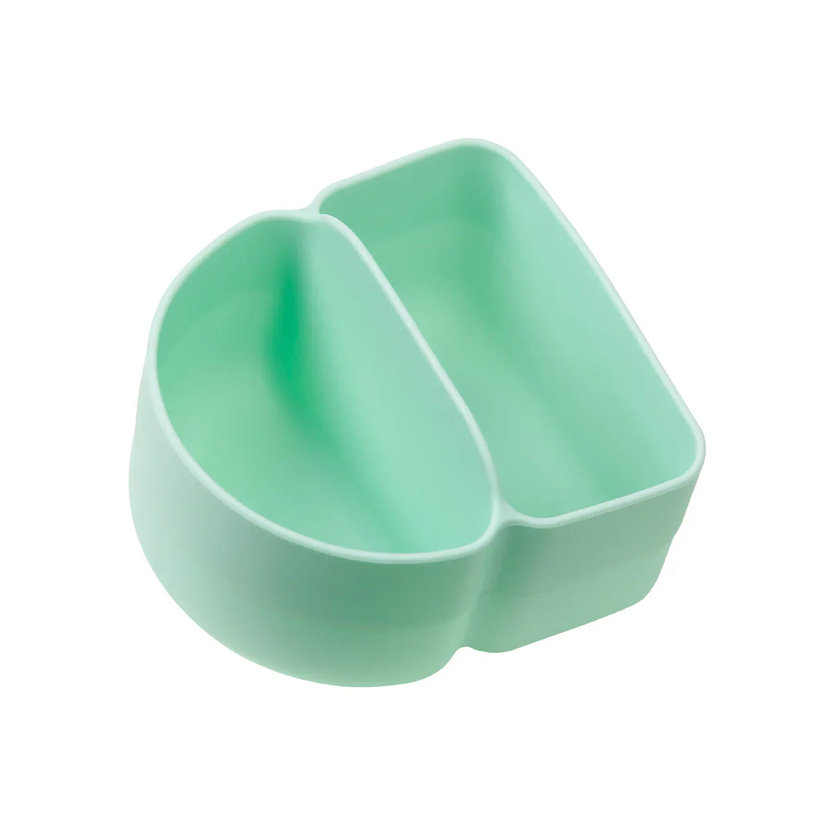 Light green silicone cup with a divided design on a white background