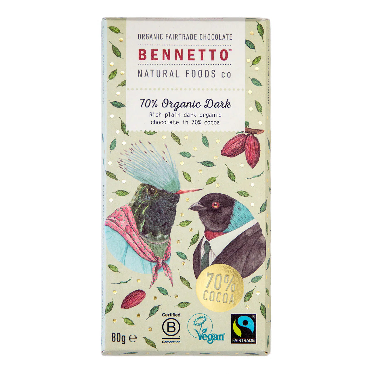 Bennetto, Organic Dark Chocolate, 80g - Healthy Snacks NZ