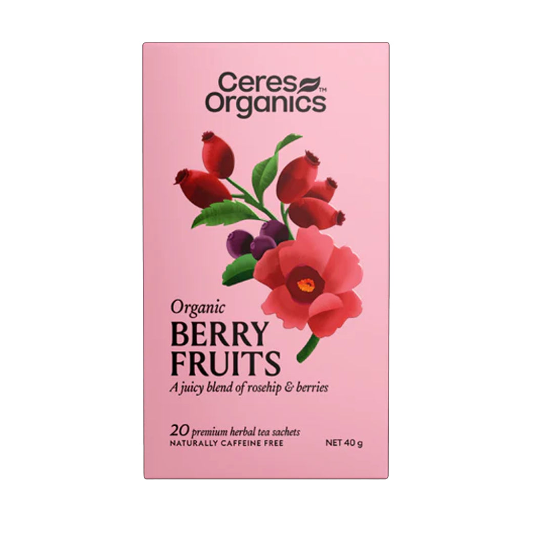 Ceres Organics Berry Fruits tea package on a white background