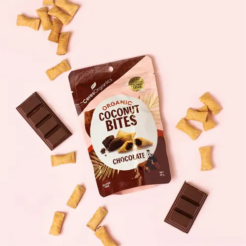 Ceres Organics, Chocolate Filled Coconut Bites (GF/DF), 60g - Healthy Snacks NZ