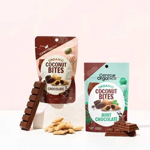 Ceres Organics, Chocolate Filled Coconut Bites (GF/DF), 60g - Healthy Snacks NZ