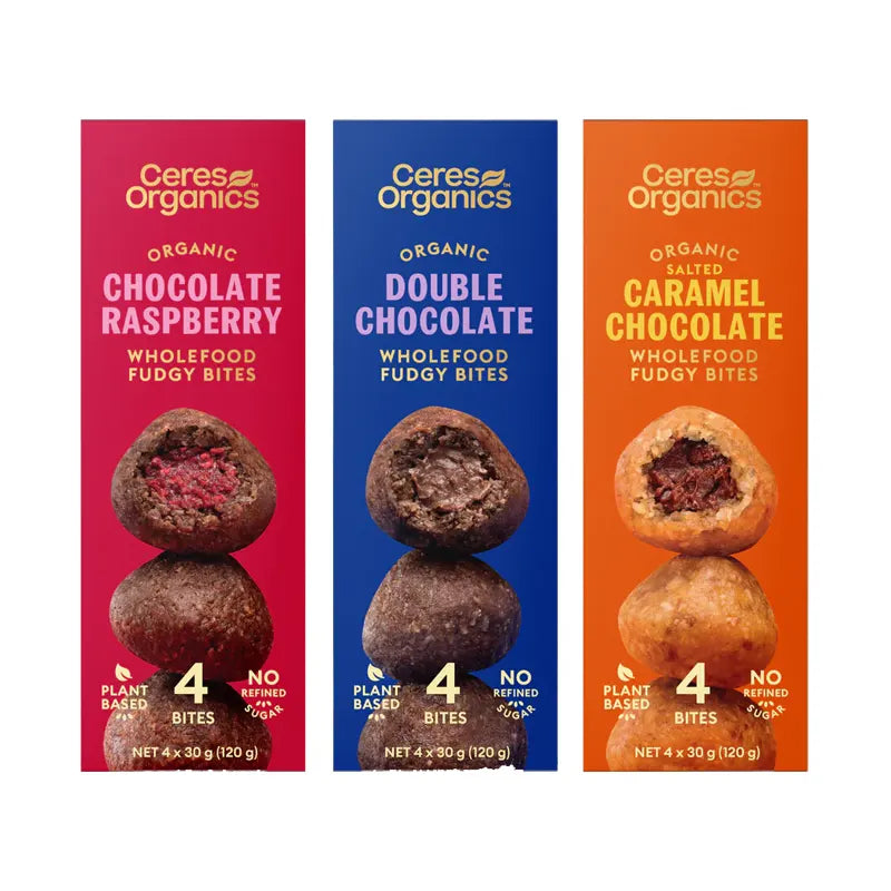 Ceres Organics, Organic Wholefood Fudgy Bites (GF/DF/V), 120g - Healthy Snacks NZ