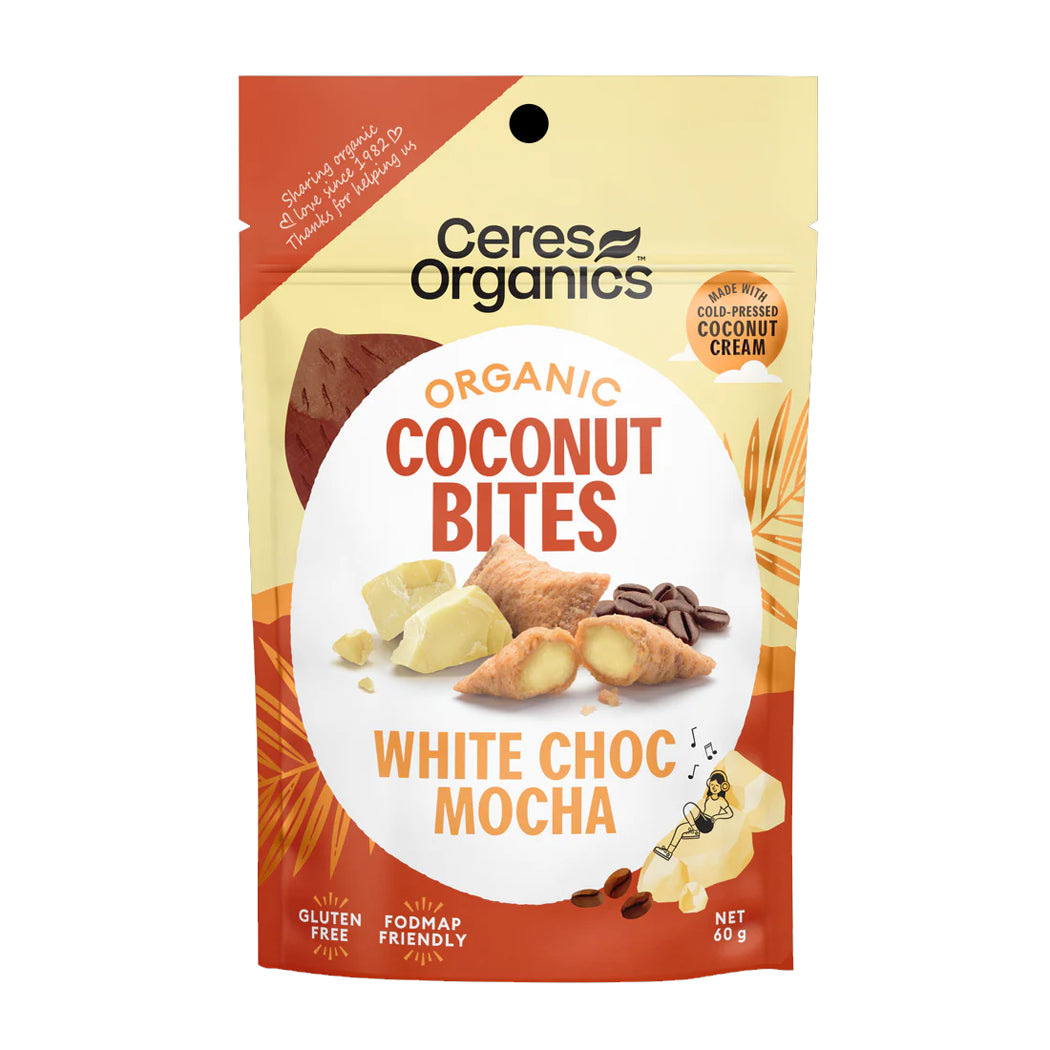 Ceres Organics Coconut Bites White Choc Mocha package on a white background