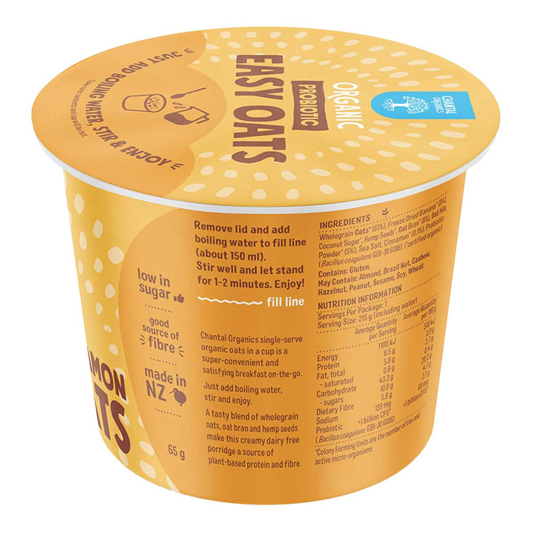Container of Easy Oats with yellow lid and body on a white background