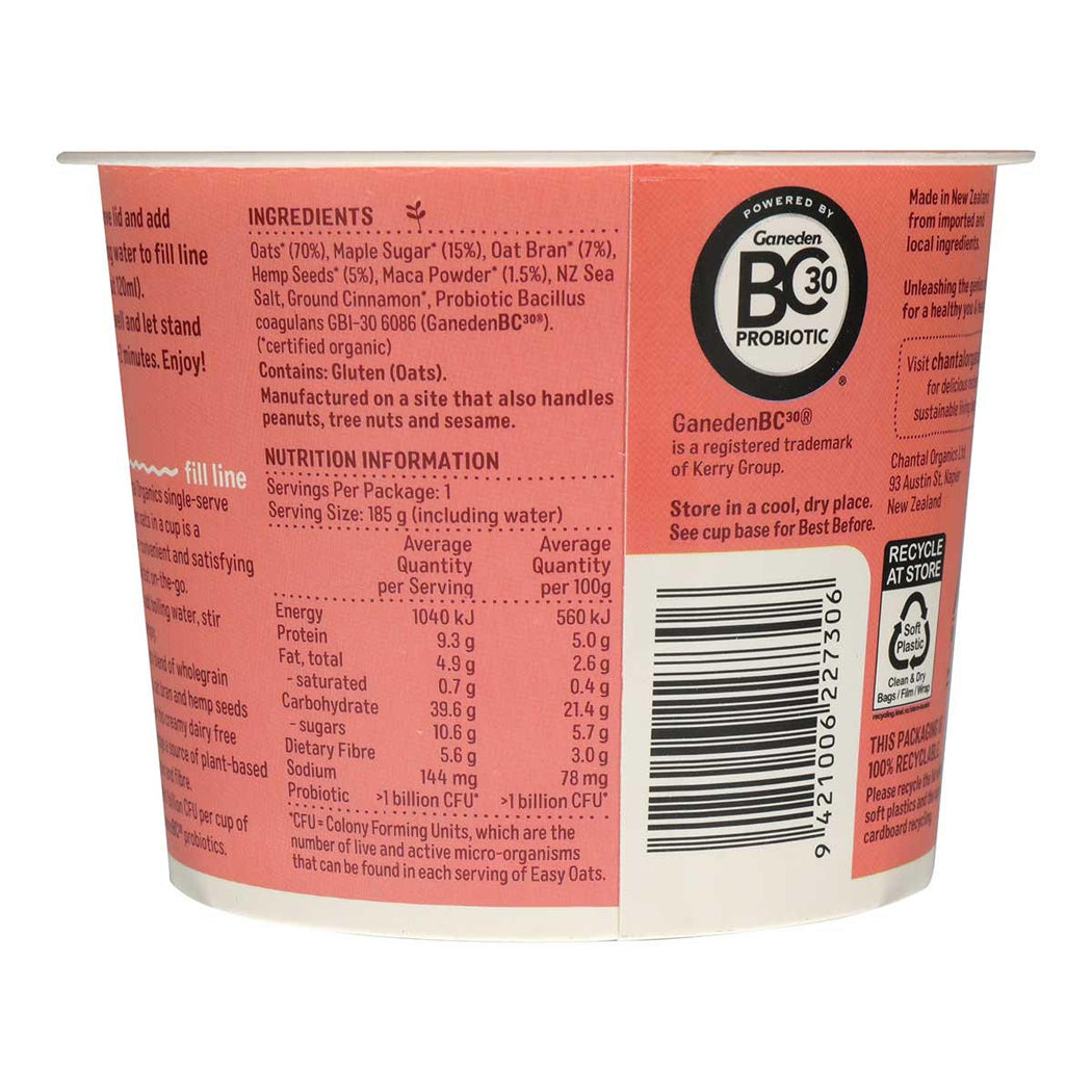 Back of a container with nutritional information and branding details.