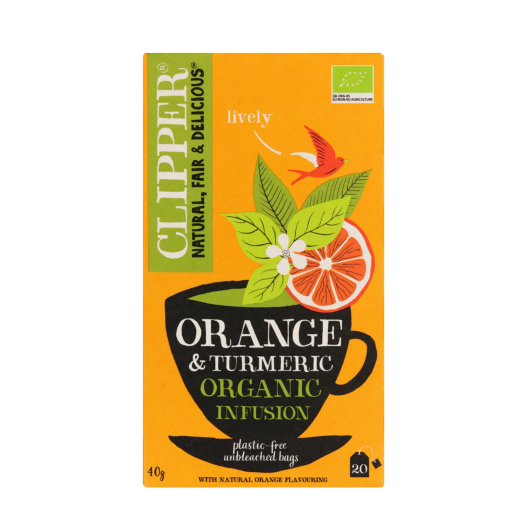 Clipper Orange & Turmeric Organic Infusion packaging on a white background